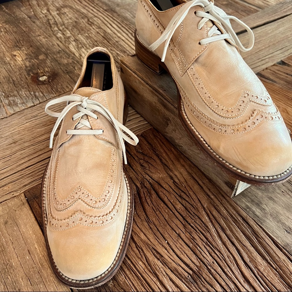 🍁 SALE JOHN VARVATOS Wing-tip Oxfords in Natural Vachetta Leather